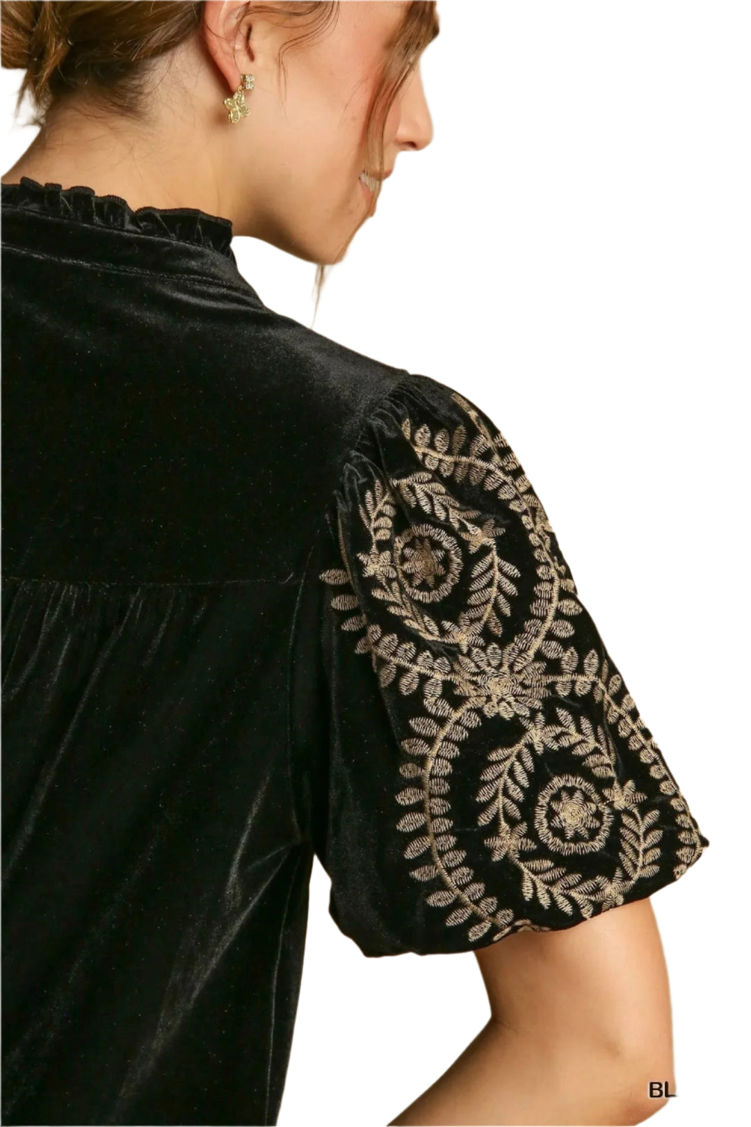 Bluse med broderte ermer i fløyel for kvinner 3