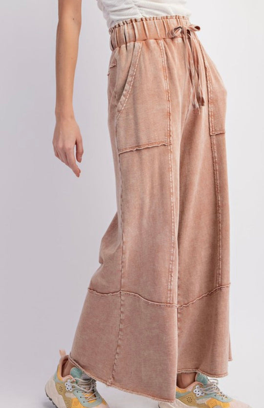 Bukser med Vid Ben, Terry Strikk, Dame, Mineralvasket 1