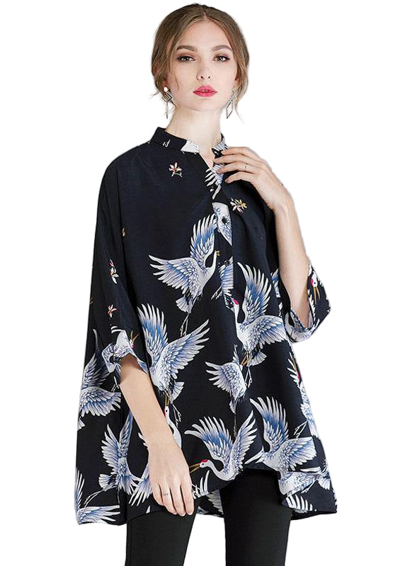 Dame Asymmetrisk Design Skjorte med Trekvart Ermer 0