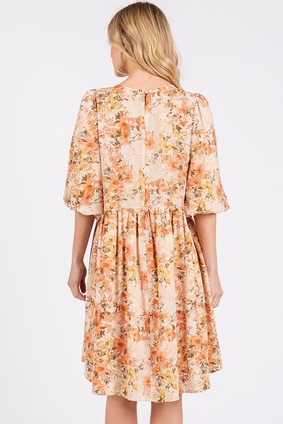 Dame Babydoll Mini Kjole Blomstertrykk Linblanding 2