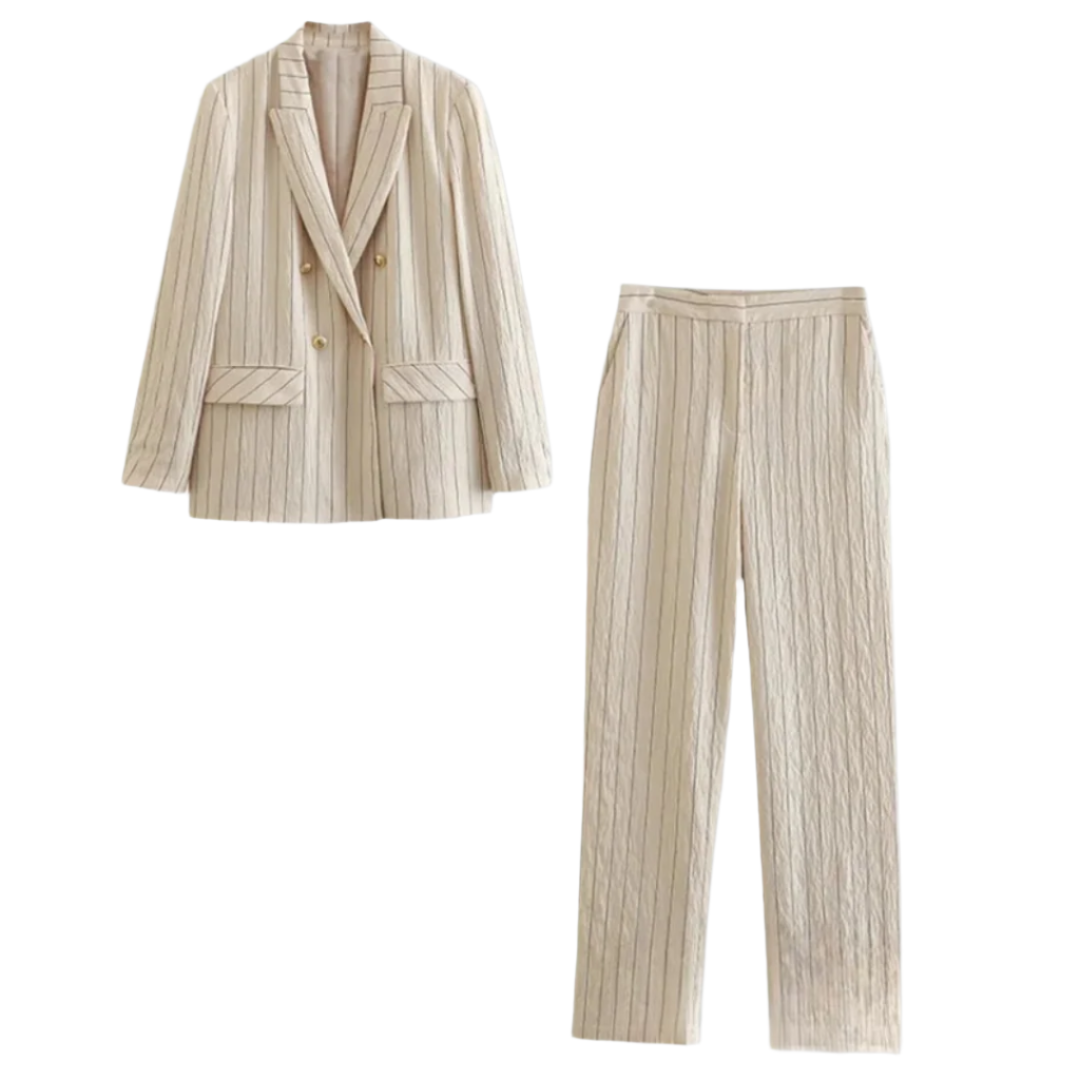 Dame Blazer og Bukse Sett med Klassisk Stripemønster 0