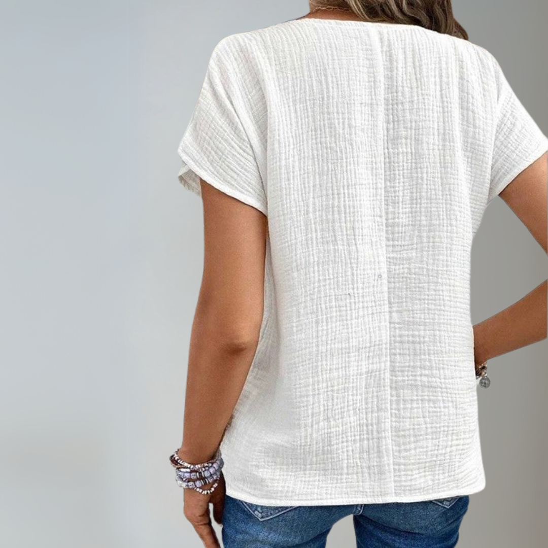 Dame Bluse Avslappet Passform Mykt Pustende Stoff med Krage og Knappedetaljer 2