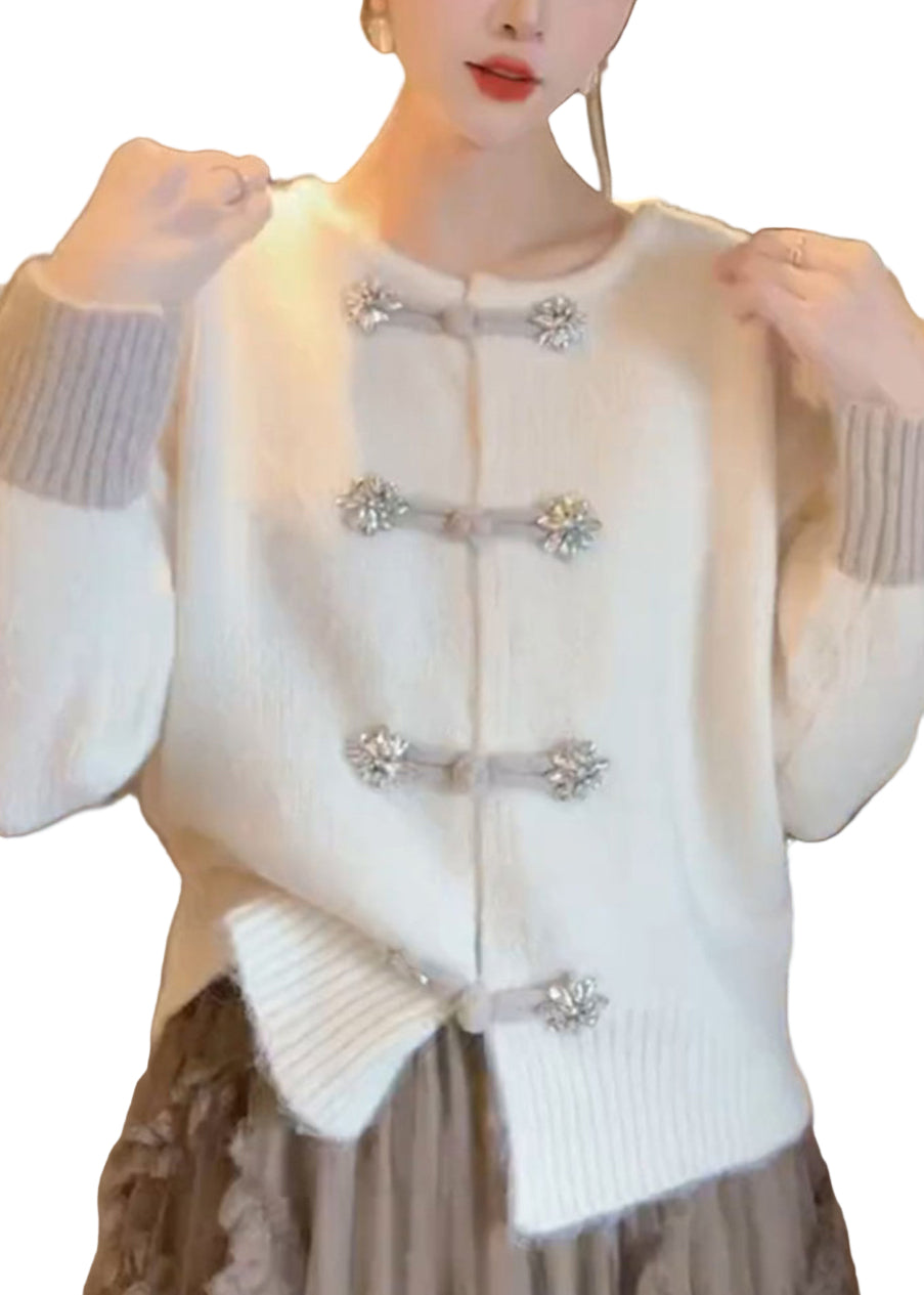 Dame Cardigan med O-hals og Kinesisk Knappestrikket Stil 0