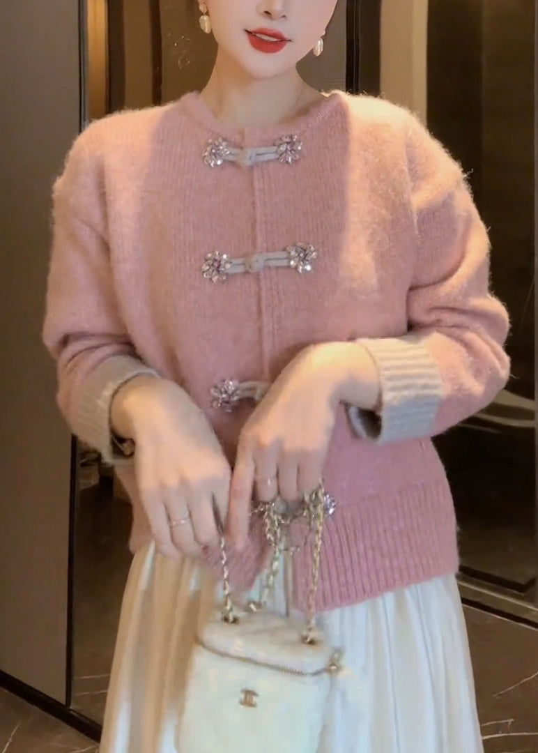 Dame Cardigan med O-hals og Kinesisk Knappestrikket Stil 1