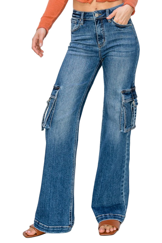 Dame Cargobukse Høy Midje Bred Denim 0