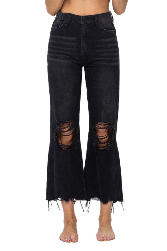 Dame Crop Flare Jeans Vintage 90-tall Svart 0