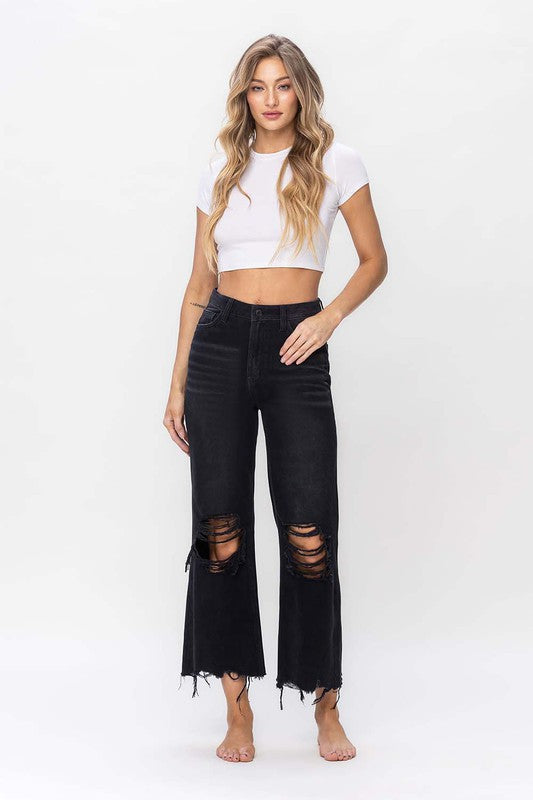 Dame Crop Flare Jeans Vintage 90-tall Svart 1