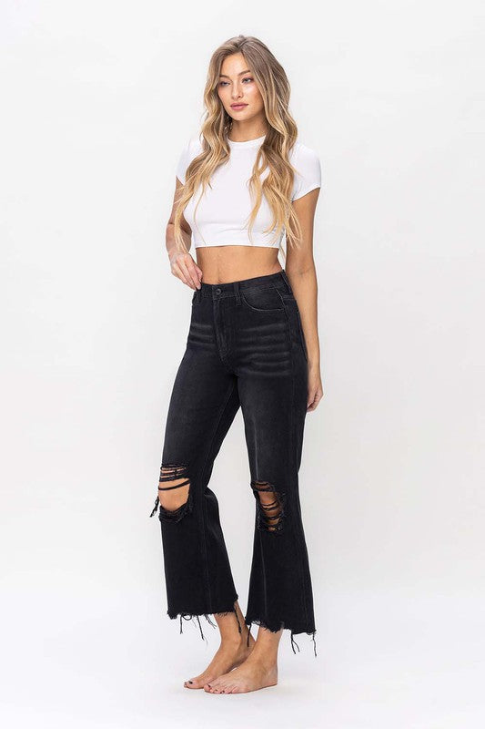 Dame Crop Flare Jeans Vintage 90-tall Svart 3