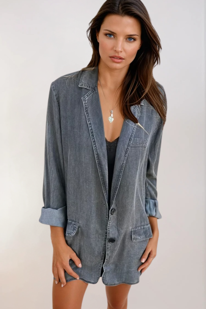 Dame Denim Blazer Casual Stil 2