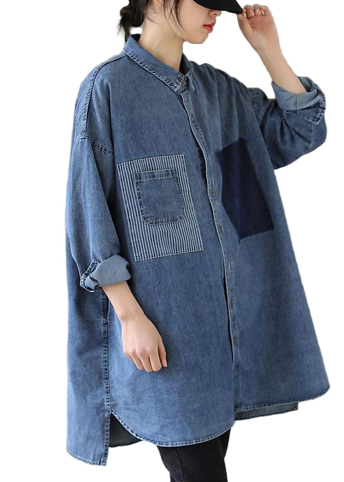 Dame Denim Bluse med Peter Pan Krage 0