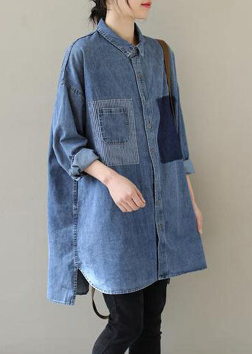Dame Denim Bluse med Peter Pan Krage 3