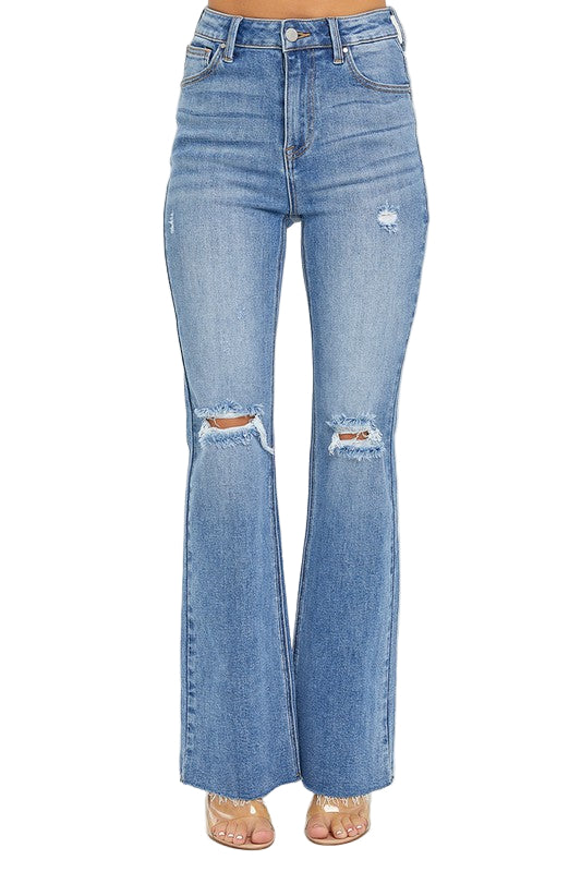 Dame Flare Jeans Høy Midje Medium Denim 0