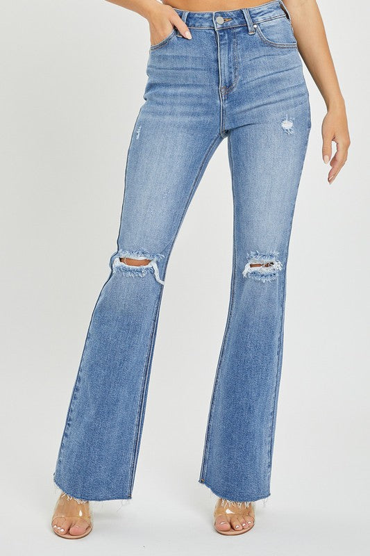 Dame Flare Jeans Høy Midje Medium Denim 1