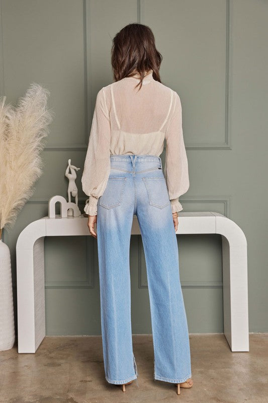 Dame Flared Jeans Høy Midje Lys Denim 1