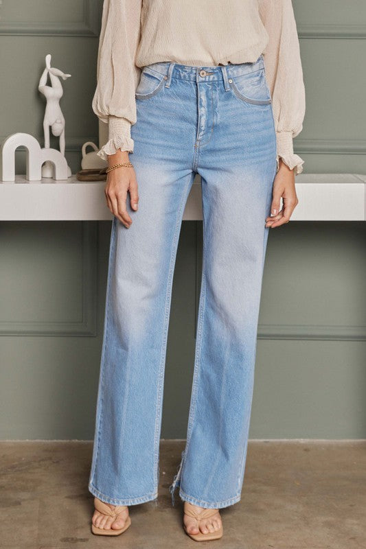 Dame Flared Jeans Høy Midje Lys Denim 2
