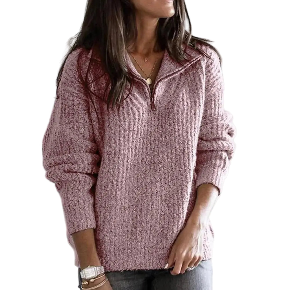 Dame Halv-Reißverschluss Pullover Løs Passform 0