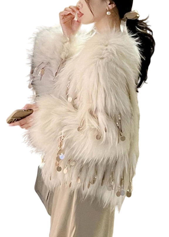 Dame Hårfrakk med Paljetter Bohemisk Stil 0