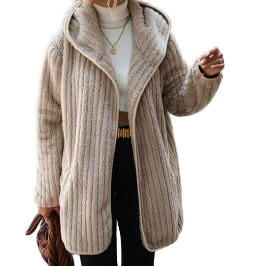 Dame Hettegenser Strikket Med Hetta og Lommer 0