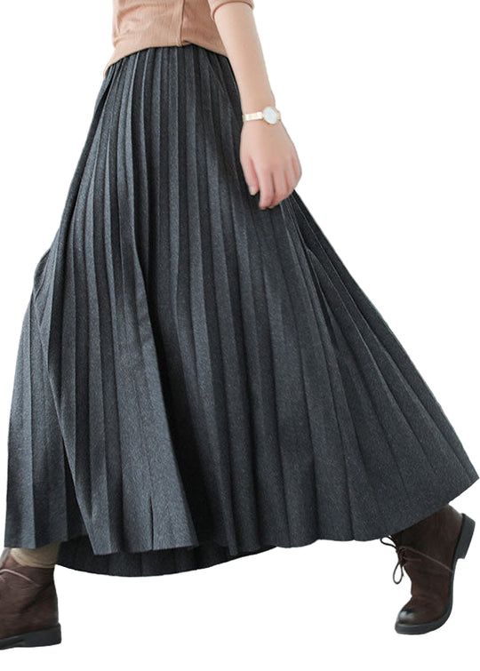 Dame Høstskjørt Plisserte i Grå og Svart 0