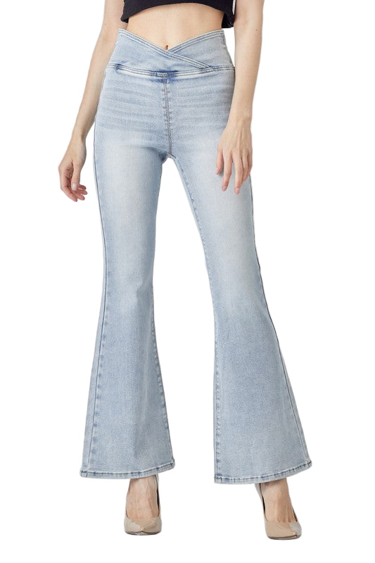 Dame Høy Midje Flared Jeans Lys Denim 0