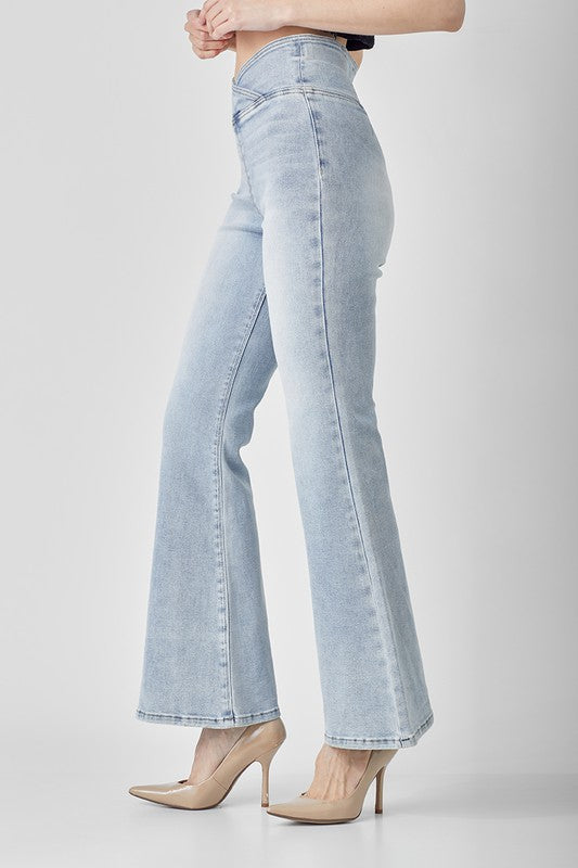 Dame Høy Midje Flared Jeans Lys Denim 2