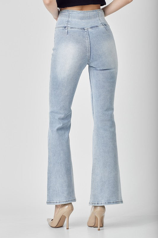 Dame Høy Midje Flared Jeans Lys Denim 3