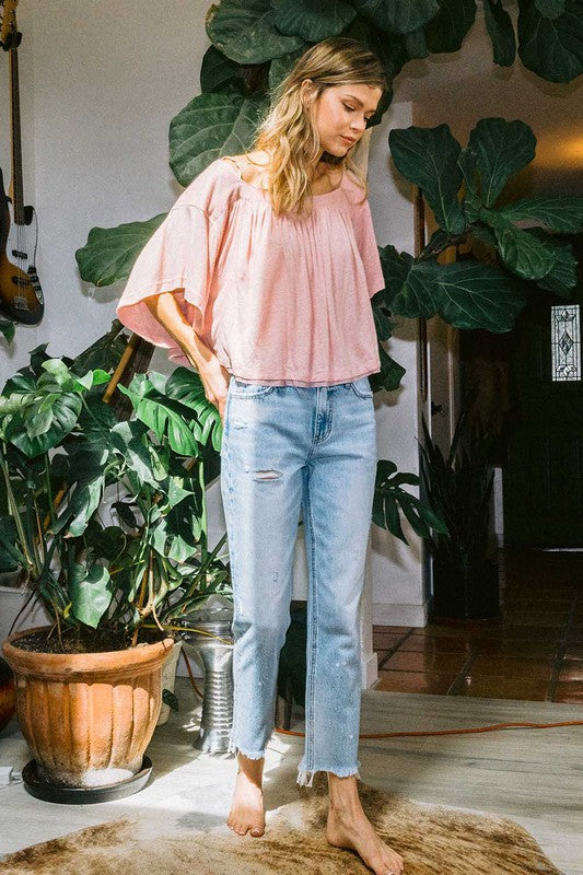 Dame Høyt Liv Ankel Rett Jeans Lys Denim 1