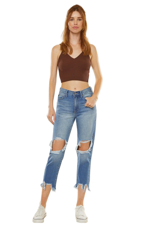 Dame Høyt Liv Mom Fit Denim Bukser 0