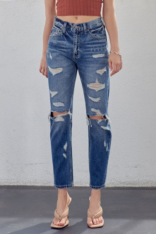 Dame Høyt Liv Mom Fit Denim Jeans 1