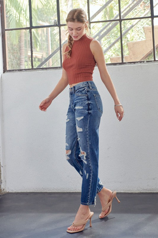 Dame Høyt Liv Mom Fit Denim Jeans 2