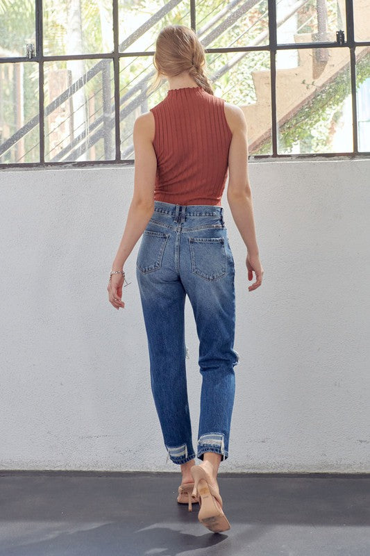 Dame Høyt Liv Mom Fit Denim Jeans 3