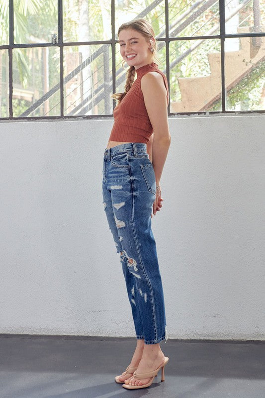 Dame Høyt Liv Mom Fit Denim Jeans 4