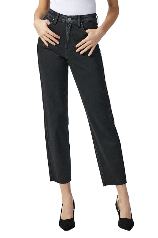 Dame Høyt Liv Mom Fit Jeans Vasket Svart 0