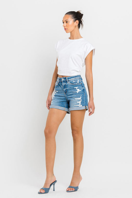 Dame Høyt Liv Shorts Rullet Cuff Denim 1