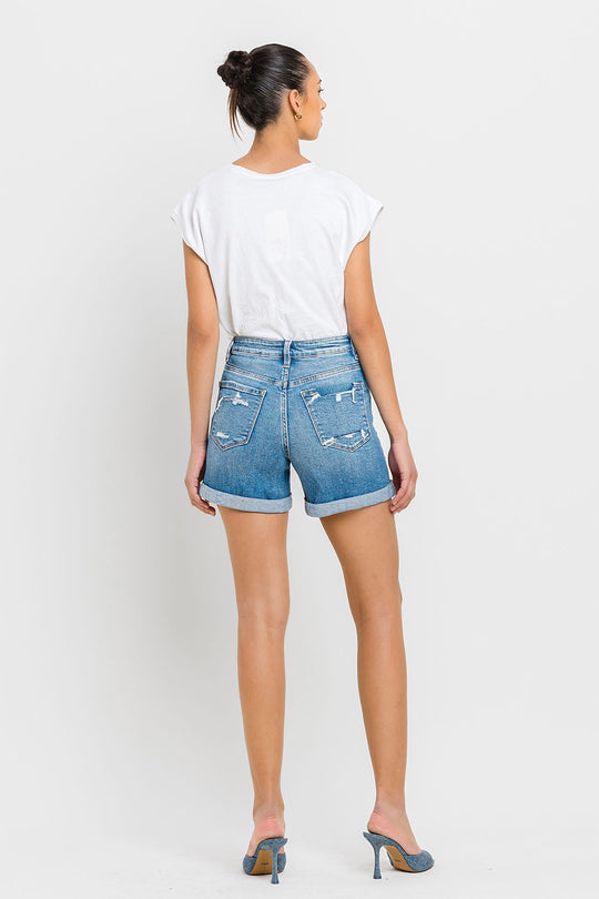 Dame Høyt Liv Shorts Rullet Cuff Denim 2