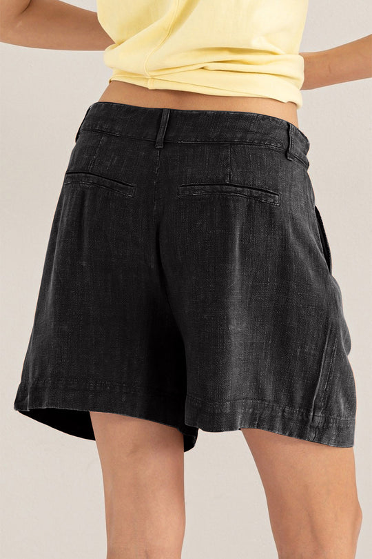Dame Linshorts Høy Midje med Folder i Rayon og Lin 1