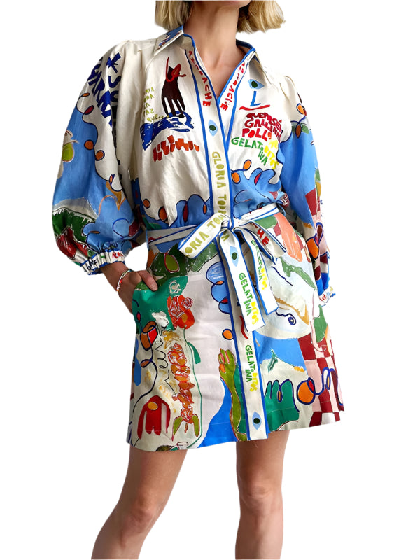 Dame Mini Kjortekjole Graffiti Print Linstoff 0