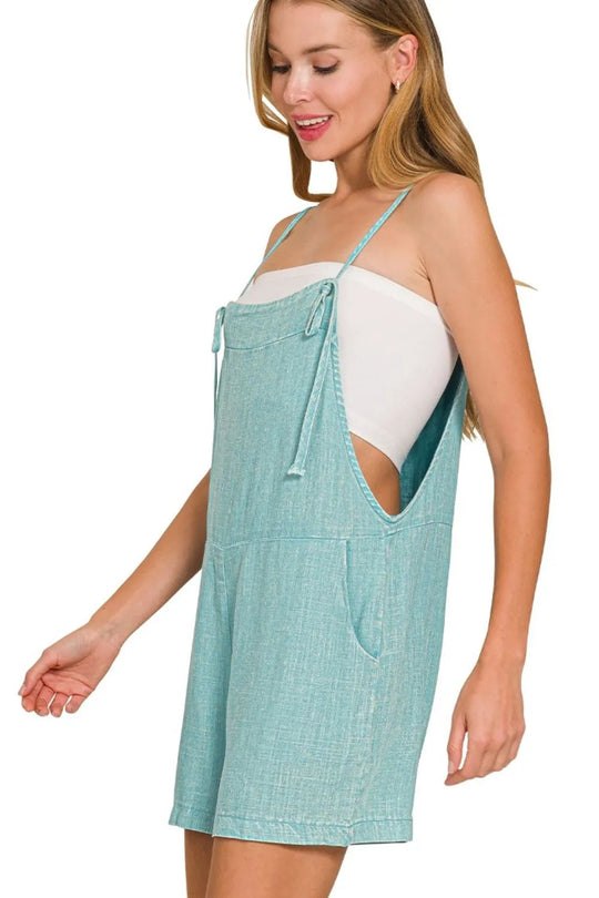 Dame Romper Justerbare Spaghetti-stropper Vasket Lin 1