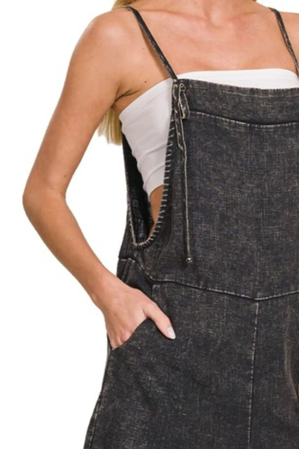 Dame Romper Knytebånd Vasket Denim 2