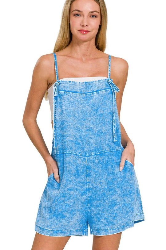 Dame Romper med Knytebånd i Vasket Lin 0