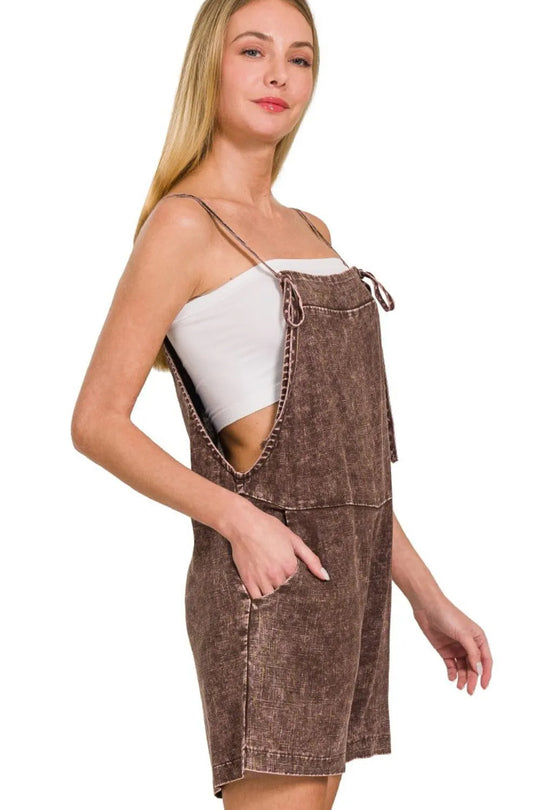 Dame Romper med Knytebånd i Vasket Lin 1