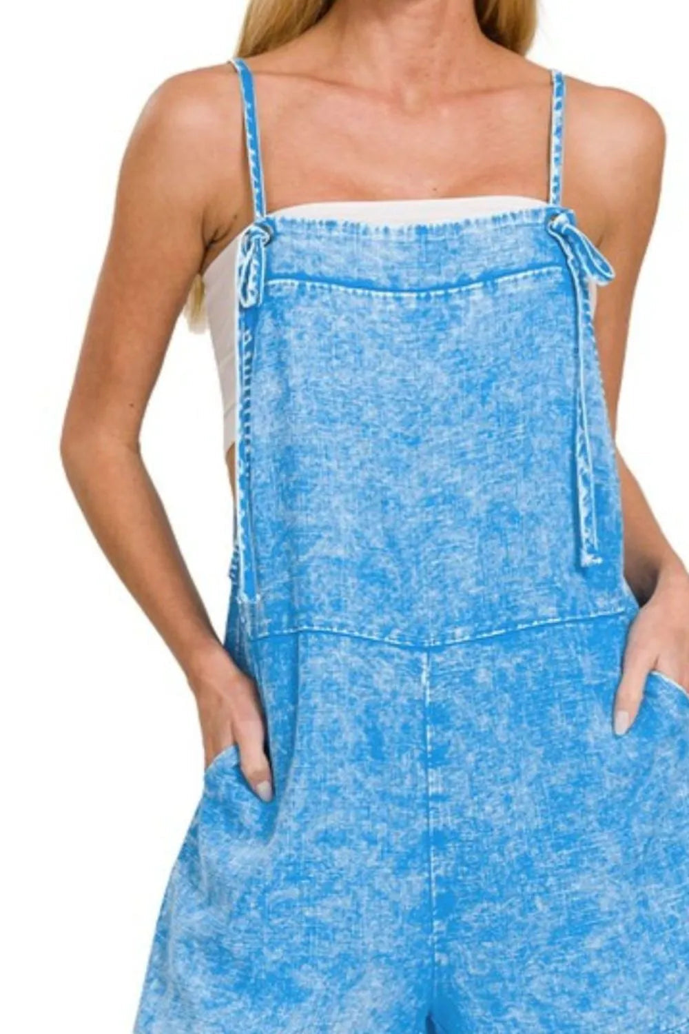 Dame Romper med Knytebånd i Vasket Lin 2