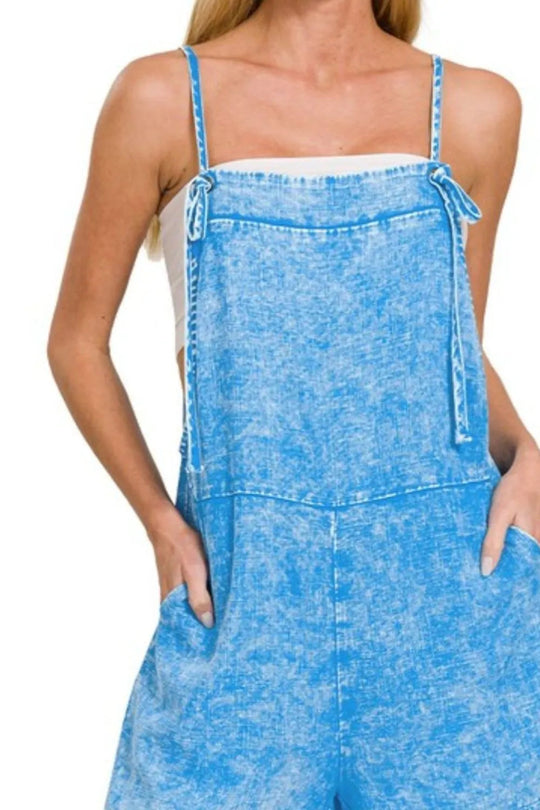 Dame Romper med Knytebånd i Vasket Lin 2