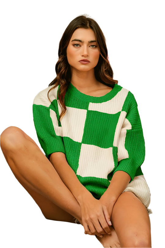 Dame Rundhals Genser Rutemønster Polyester Akryl Nylon Spandex 0