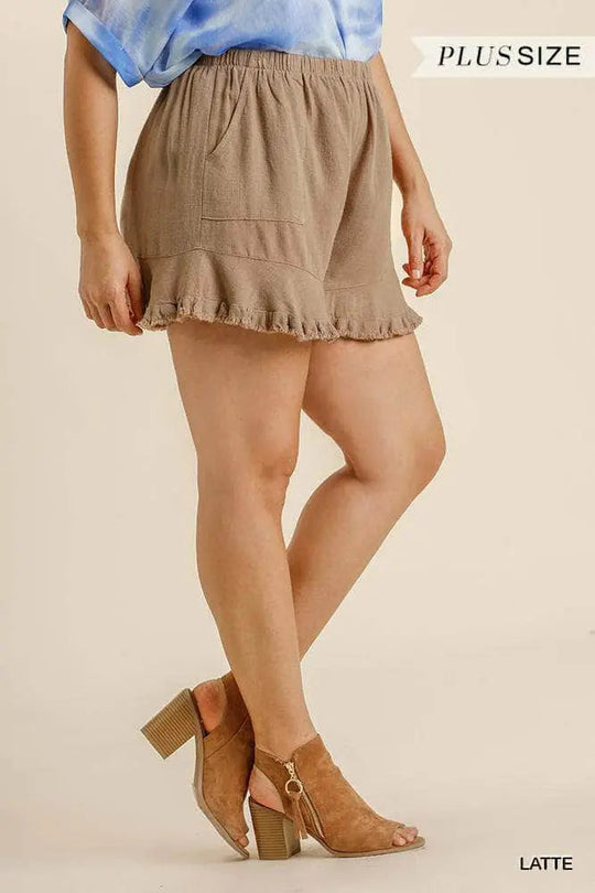 Dame Shorts Elastisk Midje Volangkant Linblanding 1