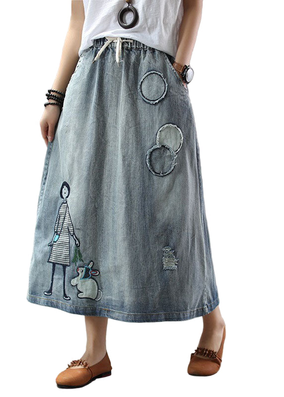 Dame Skjørt med Elastisk Midje og Tegneseriebroderi 0