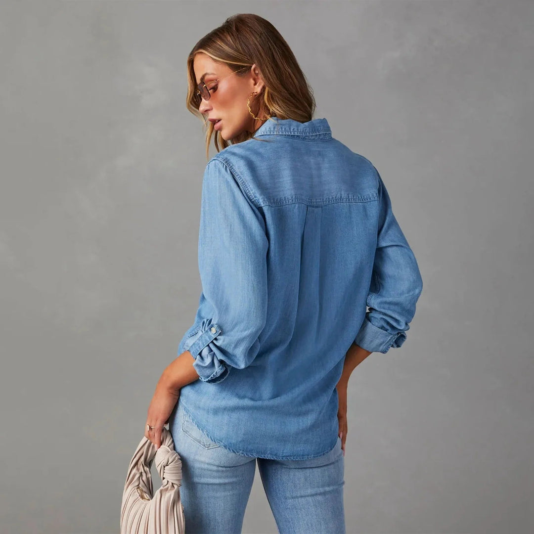Dame Skjorte Denim Med Lange Ermer Trendy Design 5