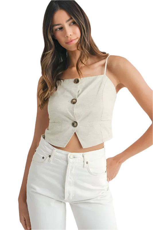 Damer Tank Top Knapper Linblanding Kort Lengde 0