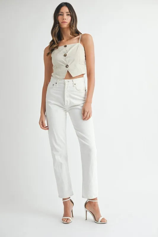 Damer Tank Top Knapper Linblanding Kort Lengde 3