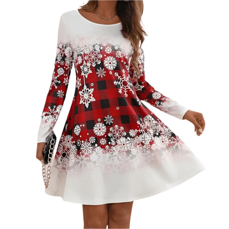 Julekjole Dame Rutedesign med Snøfnugg Polyester 0